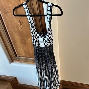Calvin Klein Black and White Polka Dot Midi Dress